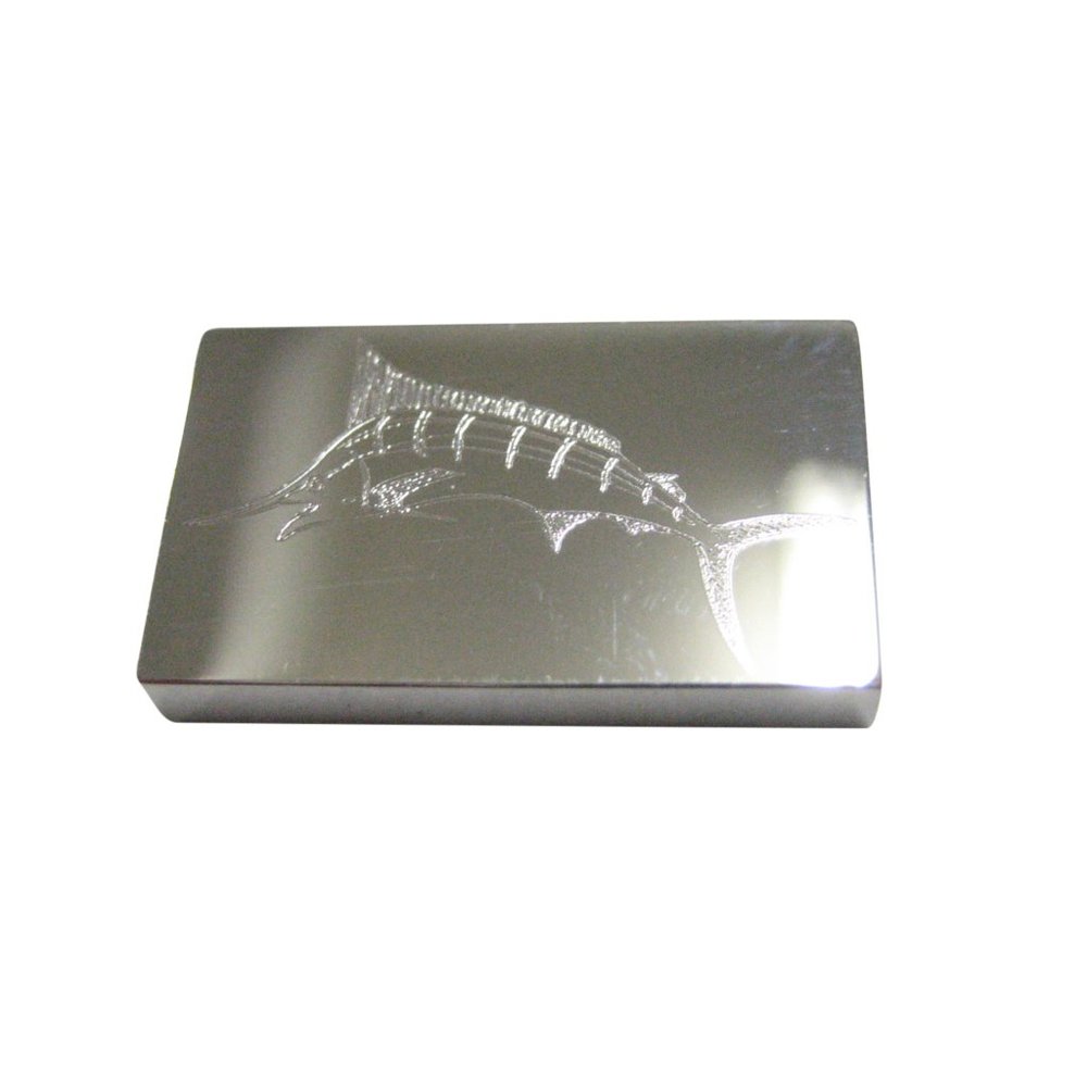 Silver Toned Etched Rectangular Etched Sailfish M… - image 1